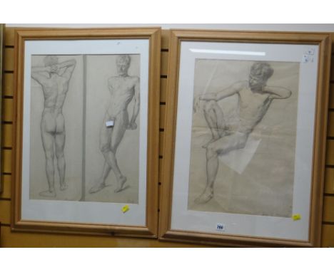 Two framed male nude sketches by JOHN L KENNEDY & on embossed paper with E S K imprintOne of the pictures is heavily creased,