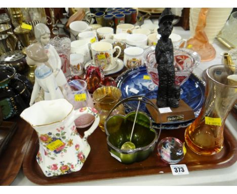 Tray of mixed glassware & china including Caithness