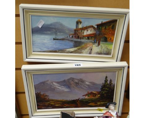 Two framed oils on board by R WITCHARD, a Mediterranean scene & an alpine mountain scene