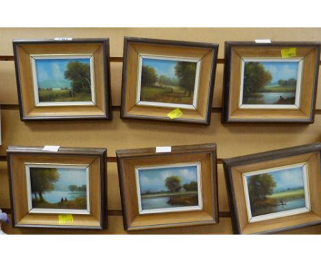 A set of six small framed oils on board by R WITCHARD of country & riverbank scenes