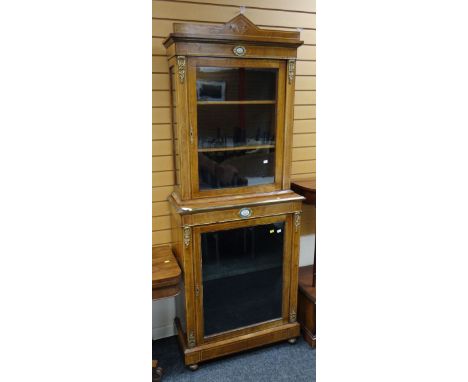 An antique light mahogany, inlaid & gilt decorated French-style display cabinet with gilt mouldings