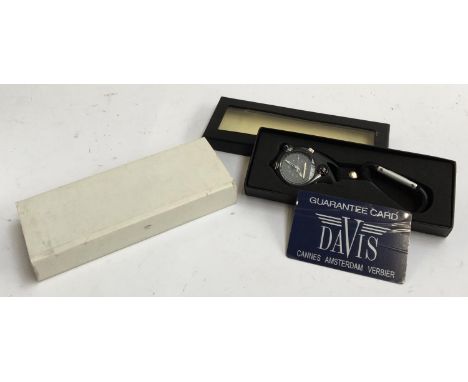 A Davis Micro Light clip watch, in black, with presentation box and guarantee 
