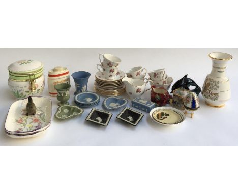 A Queen Anne part tea set; together with a small quantity of Wedgwood Jasperware; a Poole pottery dolphin; Poole pottery pie 