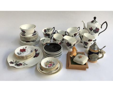 A Royal Albert 'Masquerade' part tea set; together with a Royal Albert 'Sweet Romance' part tea set; some Royal Worcester etc