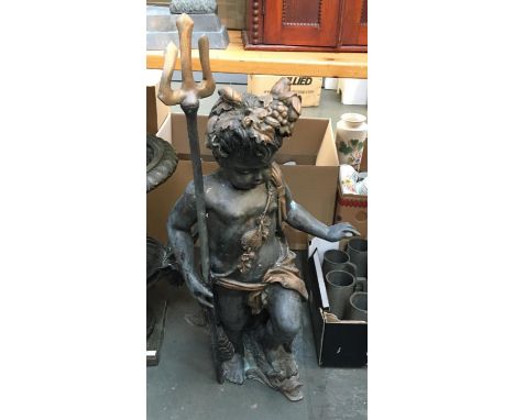 A cast metal figure of a cherub with trident, 82cmH 