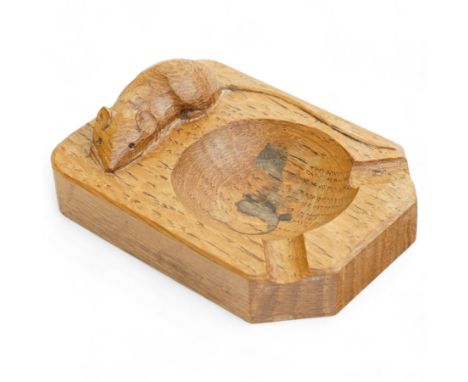 Mouseman - tooled oak ashtray, rectangular form with canted and rounded corners, carved with mouse signature, by the workshop