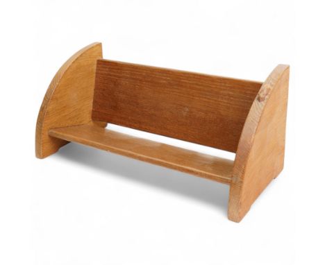 Mouseman - adzed oak book trough, curved end supports, with carved mouse signature, by the workshop of Robert Thompson, Kilbu