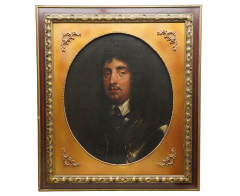 Follower of Sir Peter Lely (Dutch 1618-1680): Portrait of a Royalist Gentleman or Officer wearing a Suit of Armour and Black 