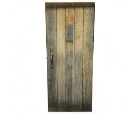 Mouseman - mid-to-late 20th century oak external door, with relief carved mouse signature, fitted with wrought metal letter p