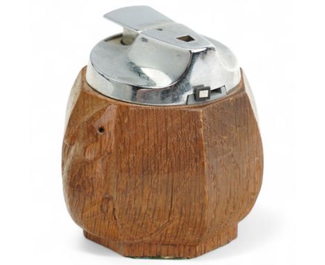 Mouseman - oak octagonal table lighter with carved mouse signature by the workshop of Robert Thompson, Kilburn, H7cm Dimensio