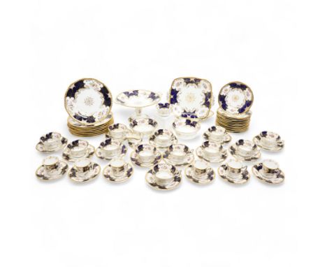 Coalport batwing tea and coffee service comprising teacups and saucers for twelve covers, twelve cake plates, eight side plat