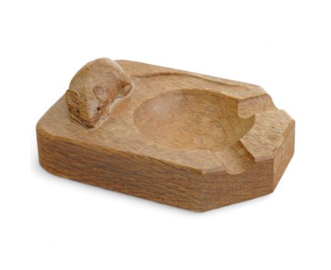 Mouseman - adzed oak ashtray with rounded and canted corners and carved mouse signature by the workshop of Robert Thompson, K