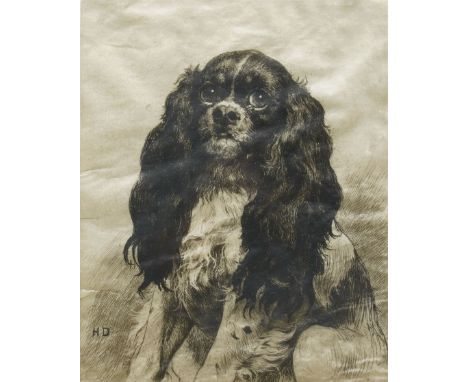 Herbert Dicksee (British 1862-1942): 'Bonnie Prince Charlie - A King Charles Spaniel', drypoint etching on vellum signed in p