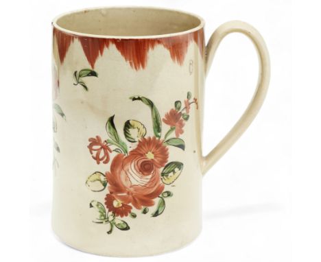 18th century Creamware tankard, decorated with sprigs of roses, H15cm