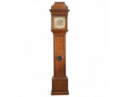 Henry De La Feuille of London-early 18th century marquetry 8-day longcase clock c 1720, hood with a moulded upstand to the do