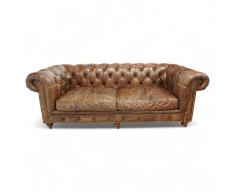 Timothy Oulton, Halo - late 20th century brown leather Chesterfield settee, the upholstered frame with deep buttoning to back