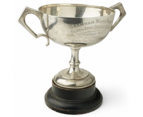  'Bramham Moor Hunt Point to Point Steeplechases' - A two handled silver cup presented by H.R.H. The Princess Royal on ebonis