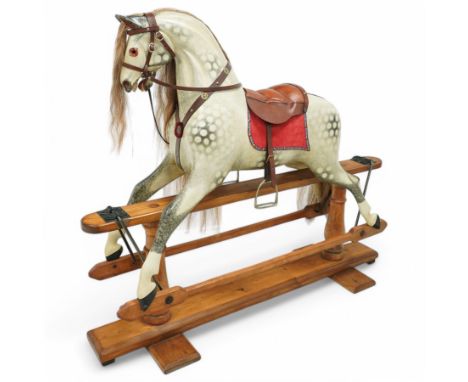 Frederick Henry Ayres (F H Ayres, London) - Late Victorian large carved wooden rocking horse, in dapple grey paint finish, de