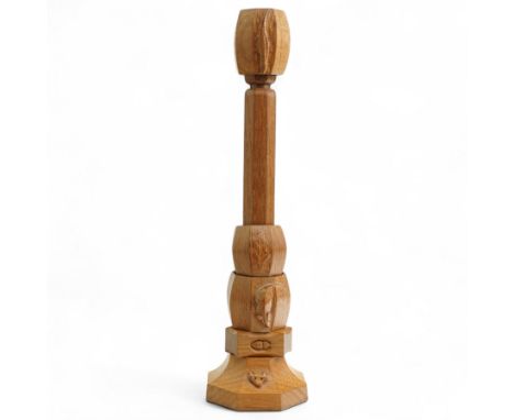 Collection of four Yorkshire oak napkin rings upon Foxman (Malcom Pipes) holder, comprising  Mouseman (workshop of Robert Tho