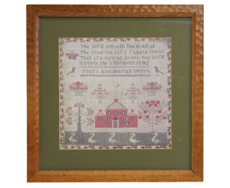 Rabbitman -  adzed oak square picture frame with incised rabbit signature by Peter Heap of Wetwang containing a print of a 19