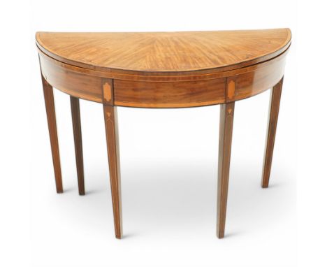 Early 19th century inlaid mahogany demi-lune card table, fold-over top above square tapered legs Dimensions: Height:&nbsp;75c