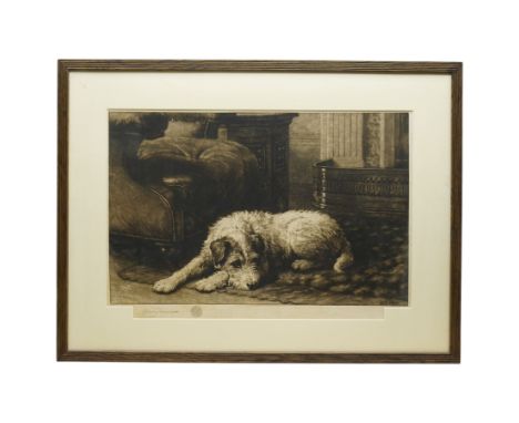 Herbert Thomas Dicksee (British 1862-1942): 'Where’s Master?', first edition artist's proof drypoint etching on vellum signed