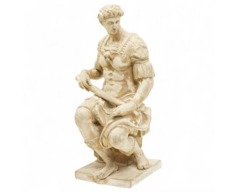 After Michelangelo (Italian 1475-1564) 19th century Florentine plaster figure of Guiliano de Medici as a Roman consul, impres