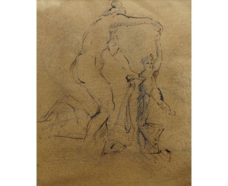 Circle of Giulio Romano (Italian Renaissance 1499-1546): Aphrodite and Eros - the Allegory of Creation, ink and wash with dry