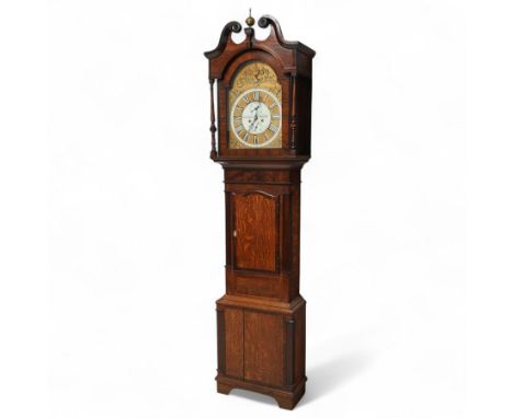John Henry Coates of Wakefield- late19th century oak and mahogany 8-day longcase clock c 1860, with a swan necked pediment an