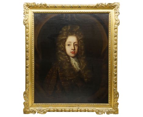 Attrib. Sir Godfrey Kneller (German/British 1646-1723): Quarter-Length Portrait of a Young Gentleman wearing a Full-Bottomed 