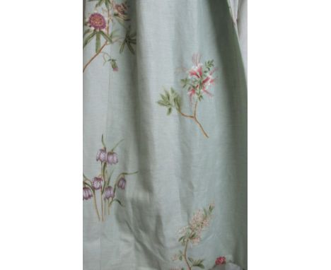 CURTAINS, two pairs, Osborne and Little, floral pattern on a blue field, lined and interlined, each curtain approx 97cm wide 