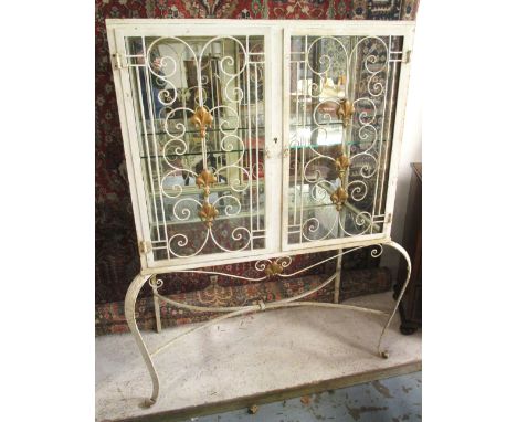 VITRINE, mid 20th century French white painted and gilded iron with two glazed doors enclosing a glass shelf, 136cm H x 110cm