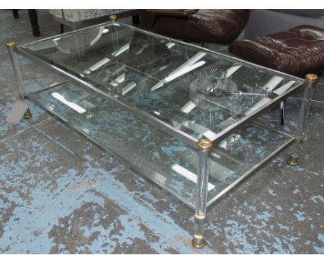 LOW TABLE, vintage rectangular bevelled glass and perspex/lucite framed, 130cm W x 70cm D x 43cm H. 