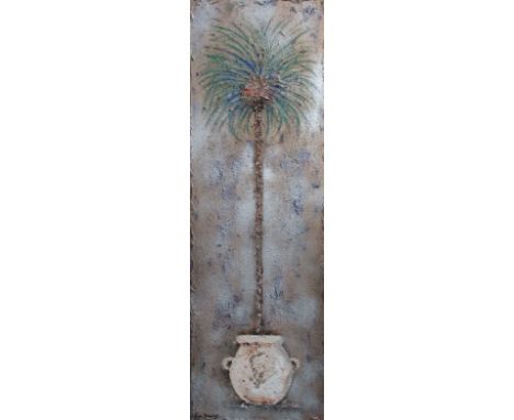KEN DAVIS, palm styles, mixed media on panel, 122cm x 40cm framed and signed. 