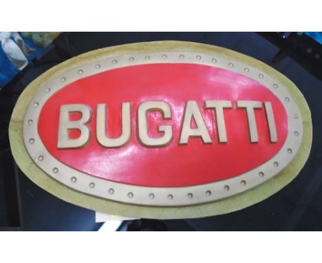 BUGATTI SIGN, vintage oval Bugatti fabric, framed, 94cm W x 60cm H. 