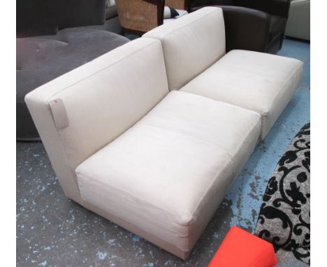 B&B ITALIA ARMLESS SOFA, in two sections, beige upholstery, 190cm x 90cm x 65cm H. (with faults)