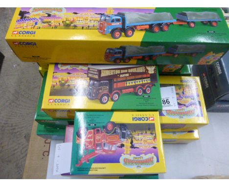 Nine boxed Corgi The Showman's Range vehicles plus a boxed Corgi Premium Edition Showmans Collection 55609, range includes 15