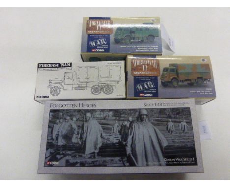 Four Corgi boxed diecast vehicles to include World War 2 collection, Forgotten heroes and Firebase'nam 