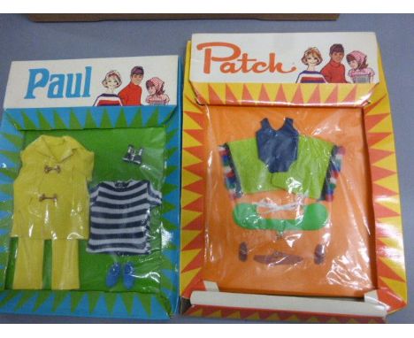 Collection of vintage dolls and accessories to include dolls, Sindy & Patch Swinging Outfits, Patch outfit boxed, Daisy's Own