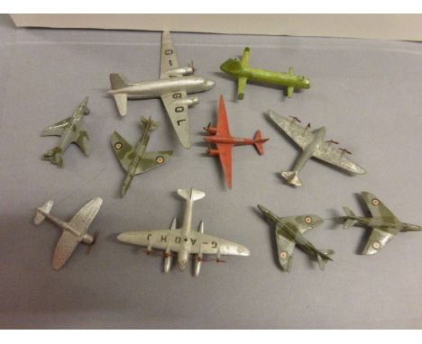 Ten original Dinky diecast planes to include Viking, Light Racer, Tempest II etc (play worn)