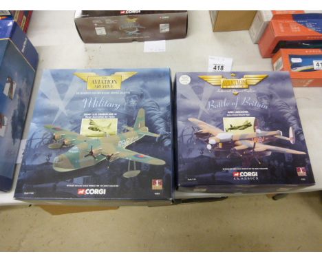 Two boxed Corgi The Aviation Archive 1/144 scale planes to include Battle of Britain AVRO Lancaster 47301 and Military Short 