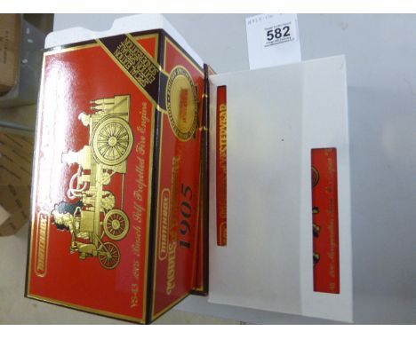 Three boxed Matchbox Models of Yesteryear diecast vehicles to include YS-9 1936 Leyland Cub Fire Engine FK-7, YS-43 & YS46