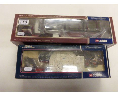 Two boxed Corgi limited edition modern trucks, to include CC12508, Atkinson Borderer Flatbed Trailer & Pipe load - Killingbec