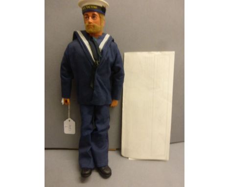 Vintage Palitoy Action Man Sailor doll, scarce 1st issue, with gripping hands with 'Hands that really grip' paperwork, gd con