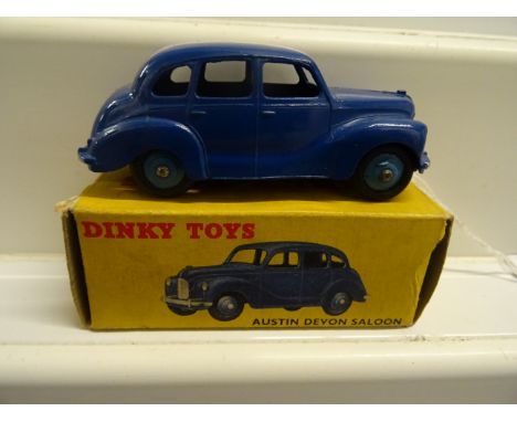 Boxed Dinky 152 40D Austin Devon Saloon in blue with light blue hubs, diecast excellent, box good with correct colour spot