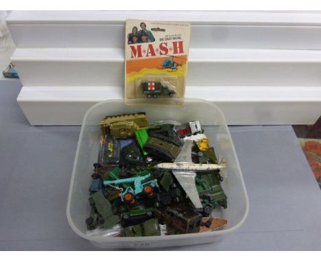 Collection of diecast vehicles mainly military to include Corgi, Dinky, Matchbox etc plus a carded Zee Toys MASH first aid mi