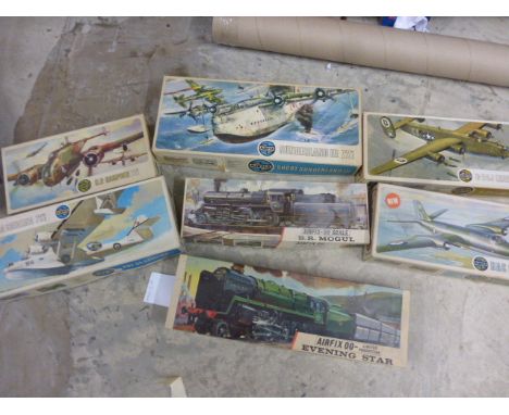 7 Boxed Airfix plastic model kits to include 5x 72 scale planes (B-24J Liberator, Sunderland III, BAC Canberra, PBY-5A Catali