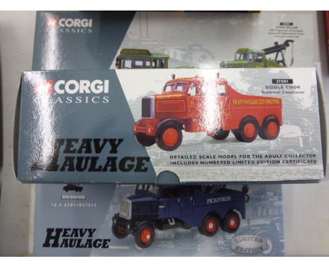 Three boxed Corgi Heavy Haulage vehicles to include 31003 Chris Miller, 17502 Pickfords and 17501 Siddle Cook all vg with cer