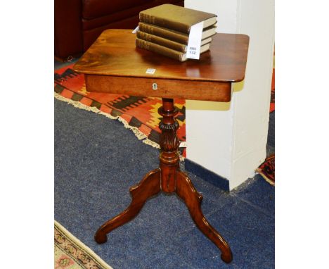 A Victorian adapted pedestal table, the rectangular top over frieze drawer raised on baluster column and tripod legs, 48cm wi