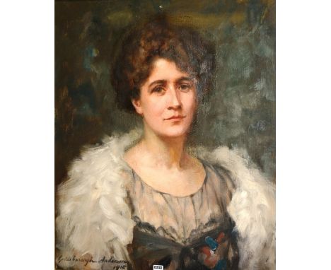 Charles Goldsborough Anderson RA (1865-1936)
'Portrait of Miss Gabriel Peyrebrone'
Oil on canvas, signed 1918 lower right, 60